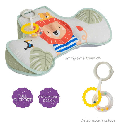 Taf Toys Tummy Time Lion Cushion with Detachable Toys for Newborn & Babies, Soft Baby Sensory Toy with Teether and Rattle for Tummy Time Play, 0-6 Months