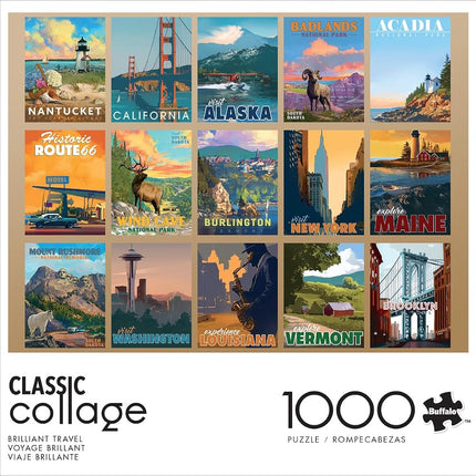 Buffalo Games - Classic Collage - Brilliant Travel - 1000 Piece Jigsaw Puzzle for Adults Challenging Puzzle Perfect for Game Nights - Finished Puzzle Size is 26.75 x 19.75