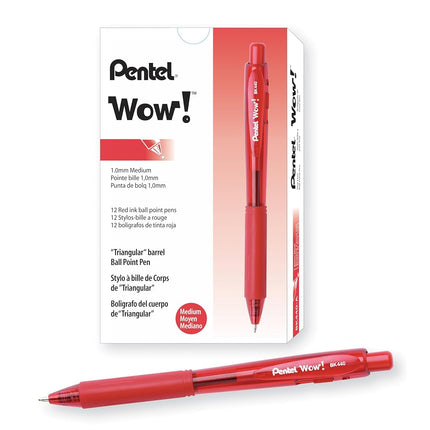 Pentel BK440 Retractable Ballpoint Pen and Ergonomic Triangular Grip Zone Pack of 12 red