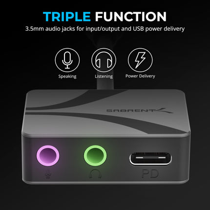 SABRENT Audio Interface USB Sound Card, USB Type-C to 3.5mm Audio Adapter