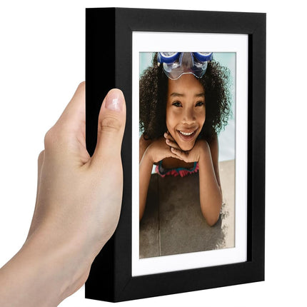 Cadre photo Americanflat 6x8 avec verre incassable - Utilisation comme cadre 5x7 avec passe-partout ou 6x8 sans passe-partout - Collection Soho - Cadre mouluré profond de style galerie pour exposition sur table et murale - Noir