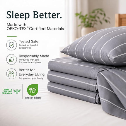 Full Size Striped Sheets, Deep Pocket Soft & Cooling Bed Sheet Set, 4PC