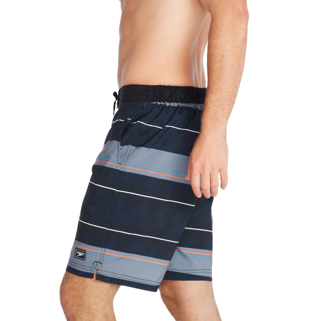 Speedo Men's Swim Trunk Knee Length Boardshort Bondi Striped Board Shorts, Rock Grey, Medium