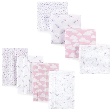 Hudson Baby Unisex Toallitas de Algodón de Franela y Mantas de Recepción, Paquete de 8, Unicornio Mágico, Talla Única