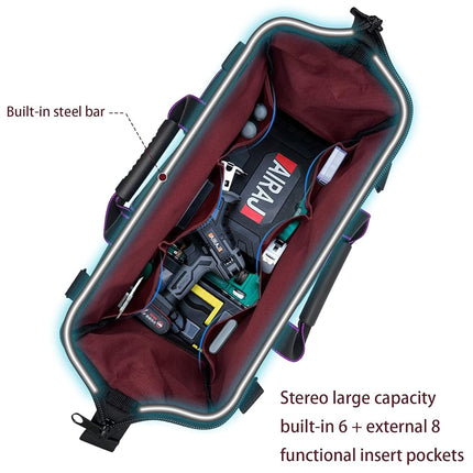 Yongzhenlite Garden Tools Bag 16inch Wide Mouth Women Man's Tool Bag with Molded Base and Plastic-Padded, Inside Pockets for Tool Storage,600D polyester fabric (Purple color)