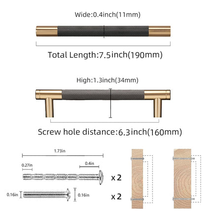 COTYKILEY 10 Pack 6-1/4 Inch(160mm) Matte Black and Champagne Bronze Knurled Cabinet Handles Knurled Kitchen Cabinet Pulls Cabinet Door Handles Kitchen Cabinet Hardware Cupboard Drawer Pulls