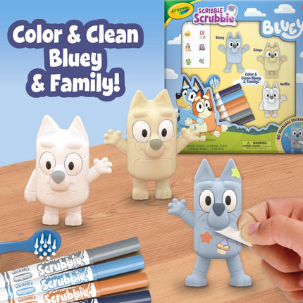 Crayola Scribble Scrubbies Deluxe Bluey Playset (3ct), Toddler Arts & Crafts Kit, Washable Stickers, Bluey Toys, for Grandkids, Ages 3+