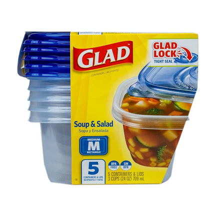 GladWare Soup & Salad Food Storage Containers for Everyday Use | Medium Rectangle Containers for Food Storage | Containers Hold up to 24 Ounces of Food, 5 Count Set