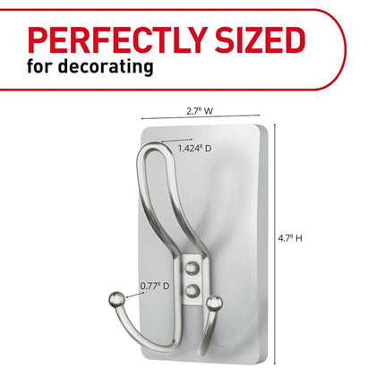 Command X-Large Satin Nickel Triple Hook, 1 Hook, 3 Strips, Damage Free Hanging Wall Hooks with Adhesive Strips, No Tools Wall Hooks for Hanging Decorations in Living Spaces