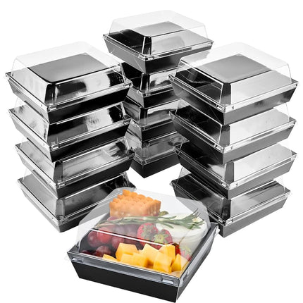 Ocmoiy Small Charcuterie Boxes with Clear Lids, To Go Paper Disposable Food Containers, 5 Inches Bakery Dessert Boxes for Sandwich, Cookie, Pastry, Cake Slice (Black, 50ct)