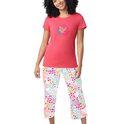 HUE Printed Knit Short Sleeve Tee and Capri 2 Piec