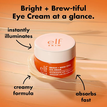 e.l.f. SKIN Bright + Brew-tiful Eye Cream, Helps Brighten Appearance Of Undereye Dark Circles & Repair Puffiness, Vegan & Cruelty-Free