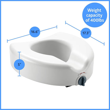 Medline 5" Standard Raised Toilet Seat with Lock and No Arms - A Medical Seat Riser for Seniors, Adults and Elderly or Post-Surgery Recovery, 1 Ct.