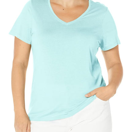 HUE Womens Short Sleeve V-Neck Sleep Tee Pajama Top, Aruba Blue, S