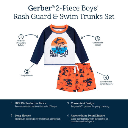 Conjunto de traje de baño de manga larga tipo rashguard para niños pequeños Gerber, Playa Azul, 12 meses