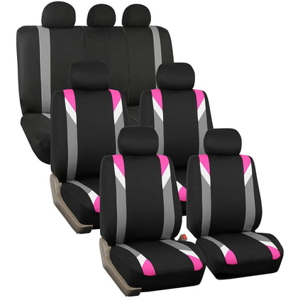 FH GROUP FH-FB033217 Fundas de asiento modernistas prémium de tres filas, rosa/negro, aptas para la mayoría de coches, camiones, SUV o furgonetas