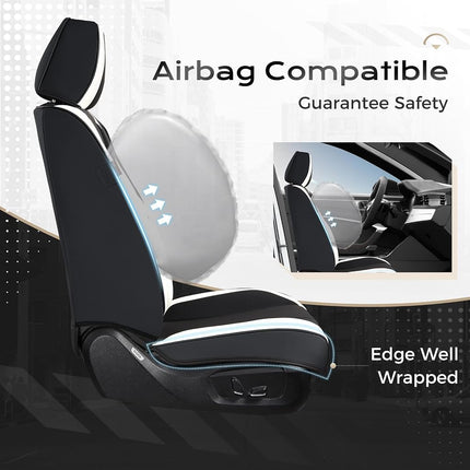 Coverado Seat Covers, Car Seat Covers Front Seats, Leather Seat Covers for Cars, Car Seat Protector Waterproof, Black Car Seat Cushion, Front Carseat Cover Universal Fit for Most Cars White