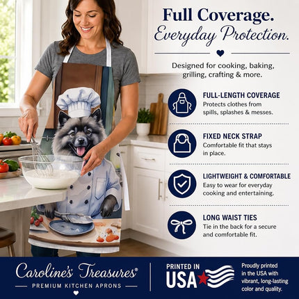 Caroline's Treasures Keeshond The Chef Apron Cooking Kitchen Server Baking Crafts Gardening for Adult Women Men, Unisex, Large, Multicolor