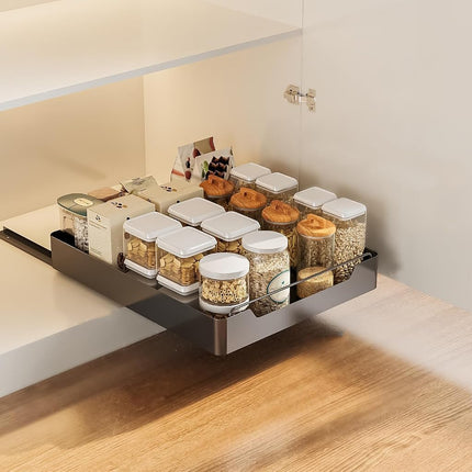 MilleLoom Pull Out Cabinet Organizer, Slide Out Pantry Shelves with Nylon Adhesive, Heavy Duty Sliding Drawer Pantry Shelf for Pantry Kitchen Home Bathroom Under Sink