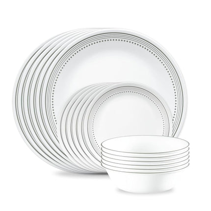 Corelle 18-Piece Dinner Set, Mystic Grey, Service for 6, Chip Resistant Dinnerware, Includes 26cm Dinner Plates, 17cm Salad/Side Plates and 530ml Soup/Cereal Bowls