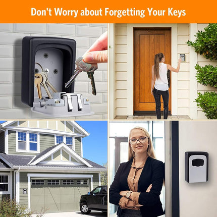 Key Lock Box Wall Mounted, Fayleeko 4 Digit Combination Lockbox for Outside, House Keys - 5 Keys Capacity, Key Safe Security Storage Lock Box for Indoor, Outdoor, Garage, Garden, Store (Grey, 2Pack)