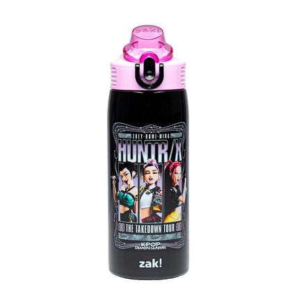 Zak Designs KPop Demon Hunters Sage Kids Water Bottle For School or Travel, 19oz Stainless Steel Water Bottle With Straw and Leak-Proof, Pop-Up Spout Cover, BPA Free (Huntrix Takedown Tour)