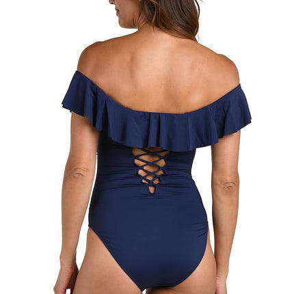 La Blanca Women's Size Ig Plus Ruffle 1pc, Indigo, 20 Plus