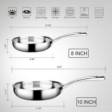 Duxtop Whole-Clad Tri-Ply Stainless Steel Stir-Fry Pan Kitchen Induction Cookware 8 Inches