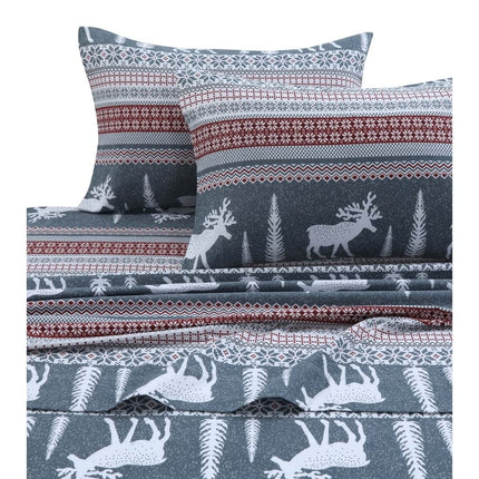 Tribeca Living PLRE170SHEETCK Parure de draps en flanelle à motif de wapiti, poches profondes, très grand lit
