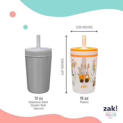 Zak Designs Toddler Cups for Travel or at Home, 15oz 2-Pack Durable Plastic Sippy Cups with Leak-Proof Design is Perfect for Kids (Silly Goose, Harvest)