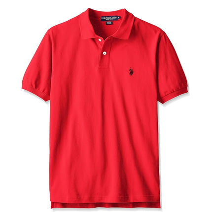 U.S. POLO ASSN. Mens-Classic Polo Shirt Button-Down Short Sleeve Polo Shirt - Red - Large