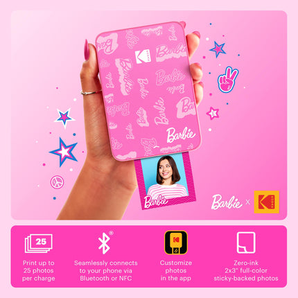 Kodak x Barbie Step Slim Wireless Instant Portable Photo Mobile Printer Gift Bundle (Signature Style)+ Barbie Camera Case, Photo Album, Sticker & Hanging Frames, 50 Stickers + Zink Paper (20 Sheets)