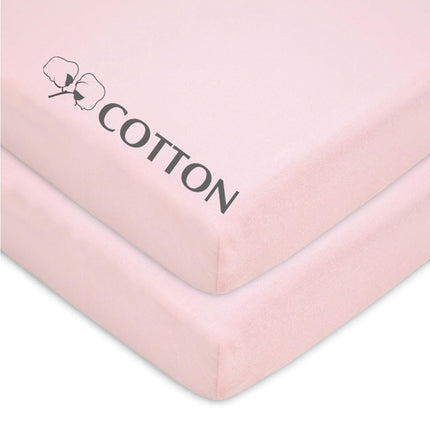 American Baby Company Paquete de 2 sábanas ajustables de punto de algodón 100 % natural para cuna corral, color rosa, suaves y transpirables, para niñas
