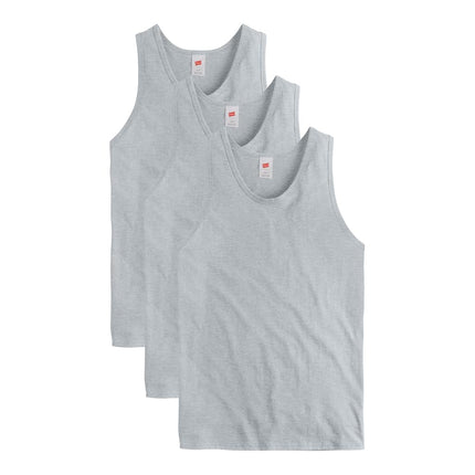 Hanes Men's Essentials Top Pack, Midweight Cotton Tanks, Sleeveless Shirts, 3-Pack, Light Steel, S