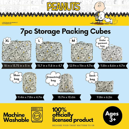 Franco Soft Organization Travel Storage Packing Cubes, 7 Piece Set, Peanuts-Snoopy