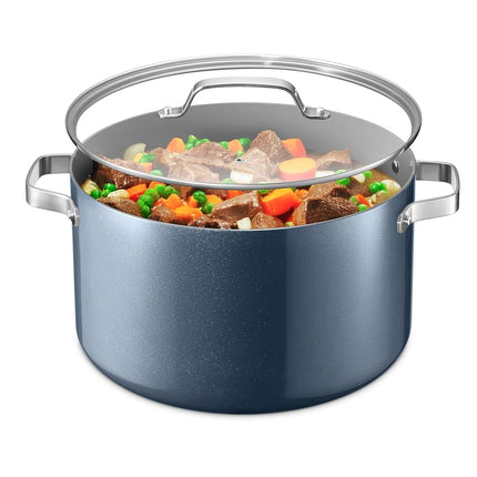 Blue 16 Quart Aluminum Stock Pot with Lid, Nonstick Ceramic Coated Boiling Pot, PTFE & PFAS Free, Oven Safe to 500°F, Riveted Stainless Steel Handles, Tempered Glass Lid, All Stove Compatible