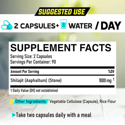 1000Mg Shilajit Capsules - 180 Counts - Shilajit Supplement - Contains Natural Fulvic, Humic Acid & 85 Others