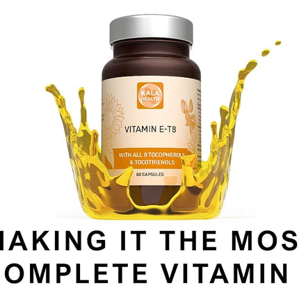 Kala Health Unique Formula with All 8 Tocopherols and Tocotrienols Vitamin E – Contains no PAH’s, Heavy Metals, Contaminants or Preservatives - Certified Sustainable - Hair, Scars and Skin (60)