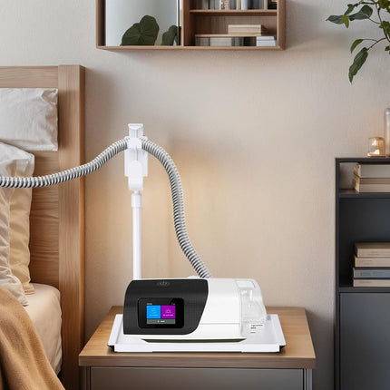 Retractable CPAP Hose Holder for Bed - Adjustable Tube Hanger with Nightstand CPAP Machine Tray, Organizes Mask & Accessories, Compact Design