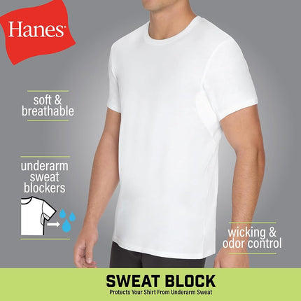 Hanes Men's Undershirt, Underarm Sweat Blocking Tee, White Crewneck T-Shirt, 3-Pack, White, XXL