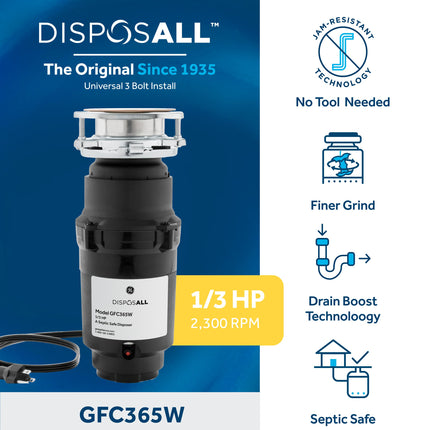 Triturador de basura GE GFC365W, negro