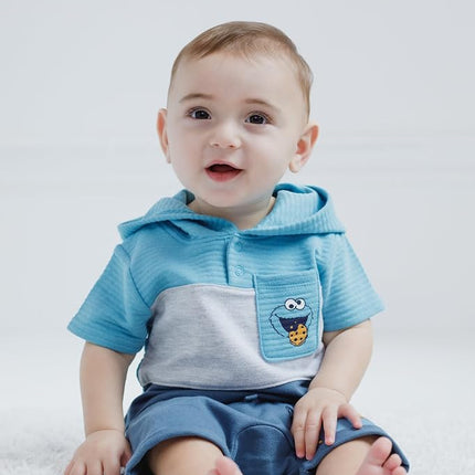 Sudadera con capucha y shorts de felpa francesa de El Monstruo de las Galletas de Barrio Sésamo para recién nacidos a niños pequeños, azul, Monstruo de las Galletas, 12 meses