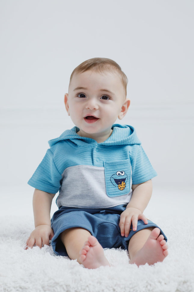 Ensemble sweat à capuche et short en molleton « Cookie Monster » Rue Sésame, pour nouveau-né et tout-petit, bleu, Cookie Monster, 12 mois