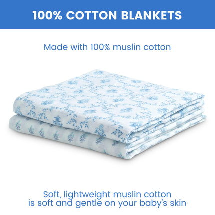 Delta Children 100% Cotton Muslin Baby Receiving Blankets for Girls and Boys � 47x47 Inches (Pack of 2), Blue Botanicals