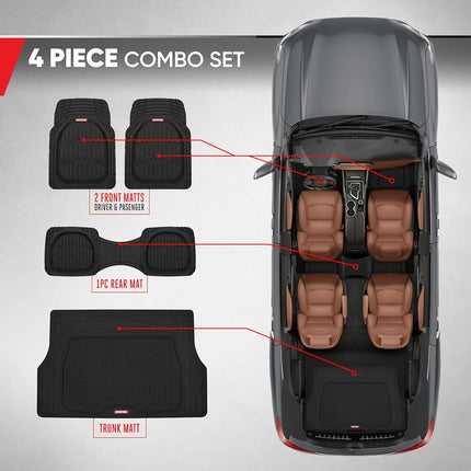 Motor Trend 4pc Black Car Floor Mats Set Rubber Tortoise Liners w/Cargo for Auto SUV Trucks - All Weather Heavy Duty Floor Protection - MT-923-BK+MT-884-BK_amj