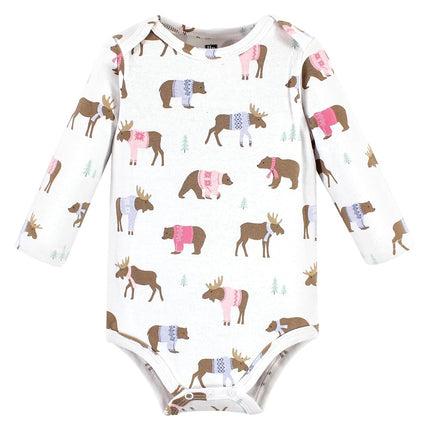 Lot de bodies à manches longues 100 % coton Hudson Baby, motif élan rose, 3-6 mois