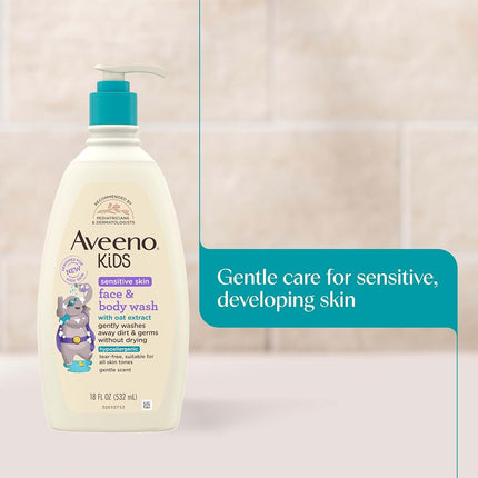 Aveeno Kids Sensitive Skin Face & Body Wash with Oat Extract, Gently Cleans Dirt & Germs without Drying, Tear-Resistant & Suitable for All Skin Tones, Hypoallergenic, 45 ml