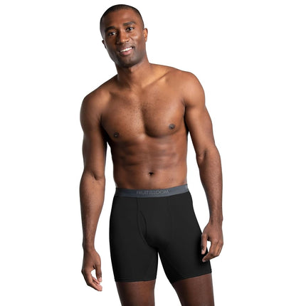 Fruit of the Loom Men's Boxer Briefs, Regular Leg-Micro Stretch-5 Pack Black, S