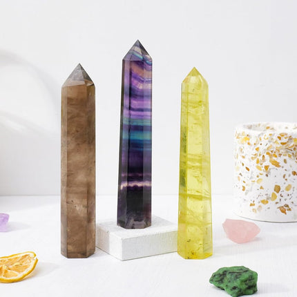 Apengshi 1PCS Natural Crystal Smoke Quartz Tower 5.9"-6.3" (15-16cm) 6 Faceted Single Point Prism Healing Crystal Wand for Meditation Reiki Chakra Therapy