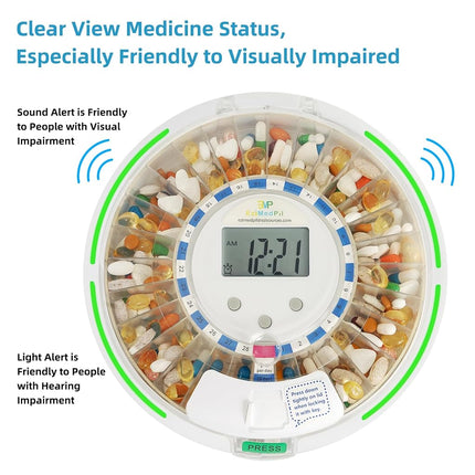 EziMedPil Automatic Pill Dispenser w/Audio & Visual Alerts, up to 6 Alarms/day, 6 Dosage Templates, Easy-Read LCD Display, Lock Medication Dispenser w/Key for Prescriptions, Vitamins & More, Clear Lid